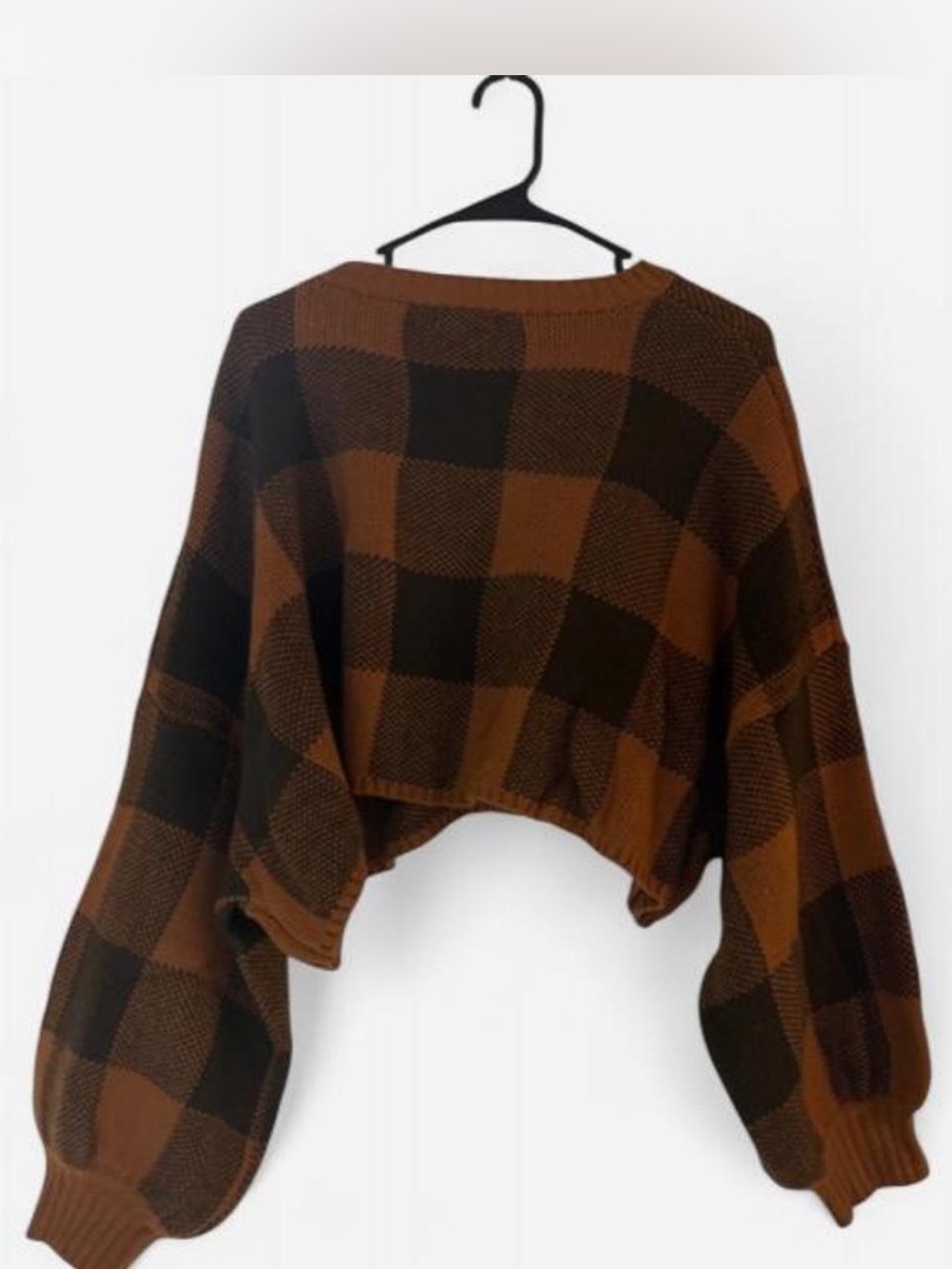 Fashion Nova Brown & Orange Buffalo Plaid Cropped Sweater - Picture 2 of 3